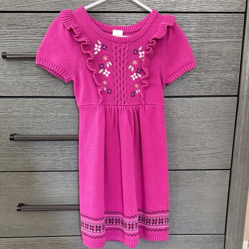 Gymboree Magenta Girls Sweater Dress with Floral Accents